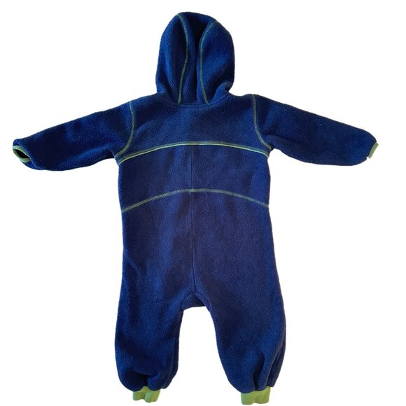 LL Bean Fleece Bunting Snow Suit 12-18 MO Blue w/Green Trim Winter Full Zip Hood - Picture 2 of 6
